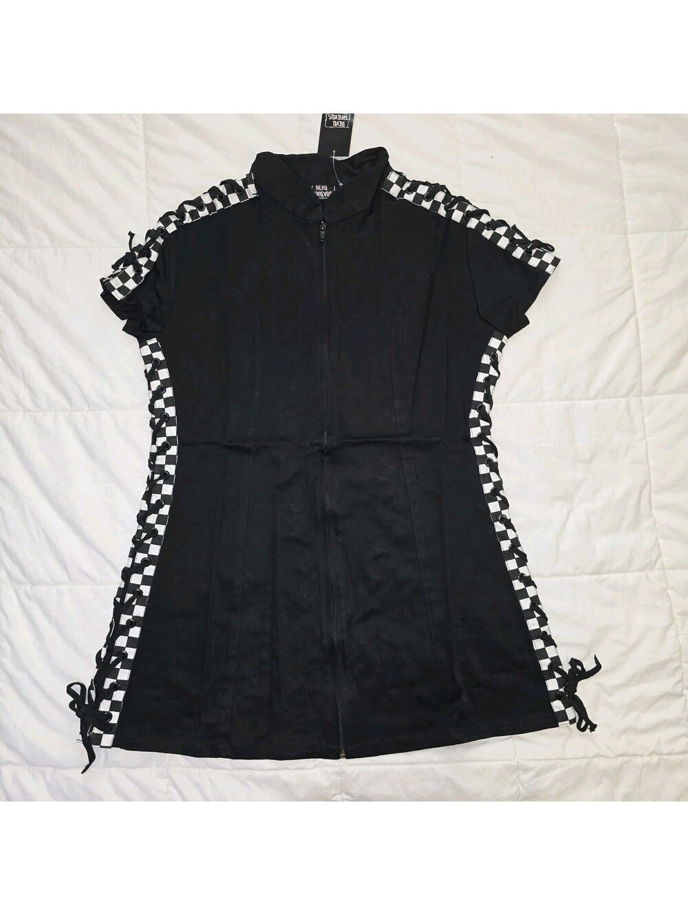 Dead Threads Black & White Checkered Mini Dress Sz XL Goth Punk Skater Y2K 2000